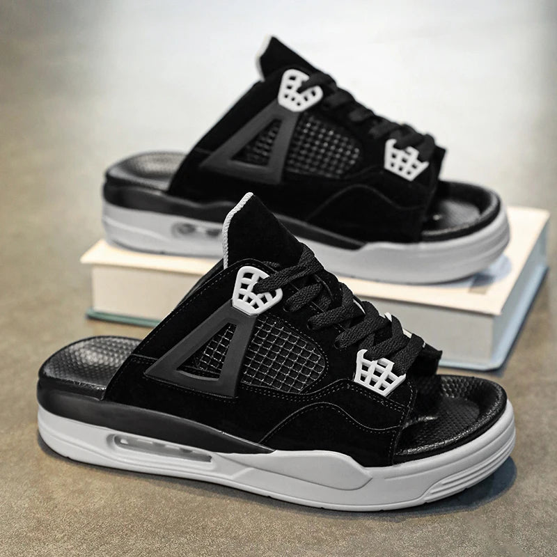 New Summer Men'S Mesh Half Slippers Fashion Outdoor Beach Low Top Breathable Lightweight Open Toe Platform Sandals Slides Men