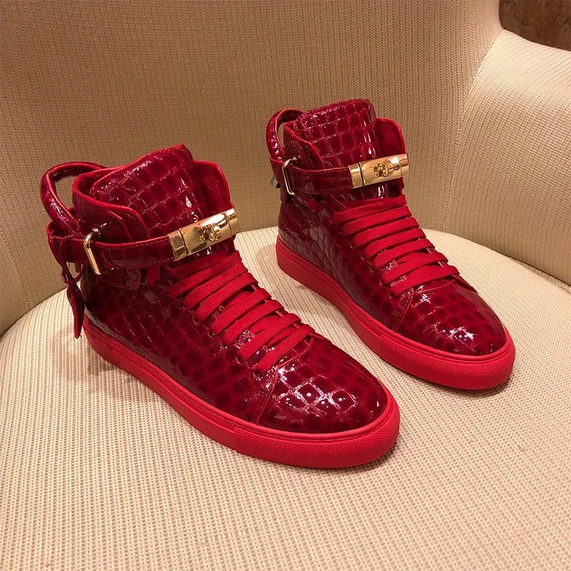 High Top Sneakers for Men Red and Black Leather Edition
