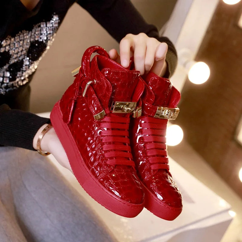 High Top Sneakers for Men Red and Black Leather Edition