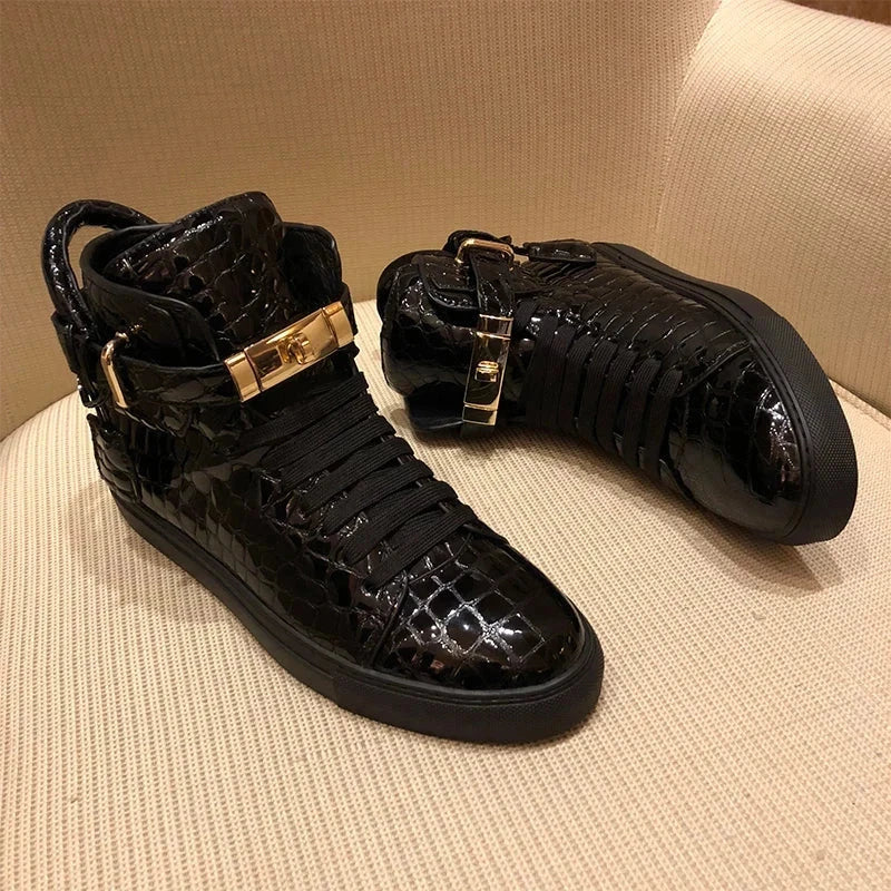 High Top Sneakers for Men Red and Black Leather Edition