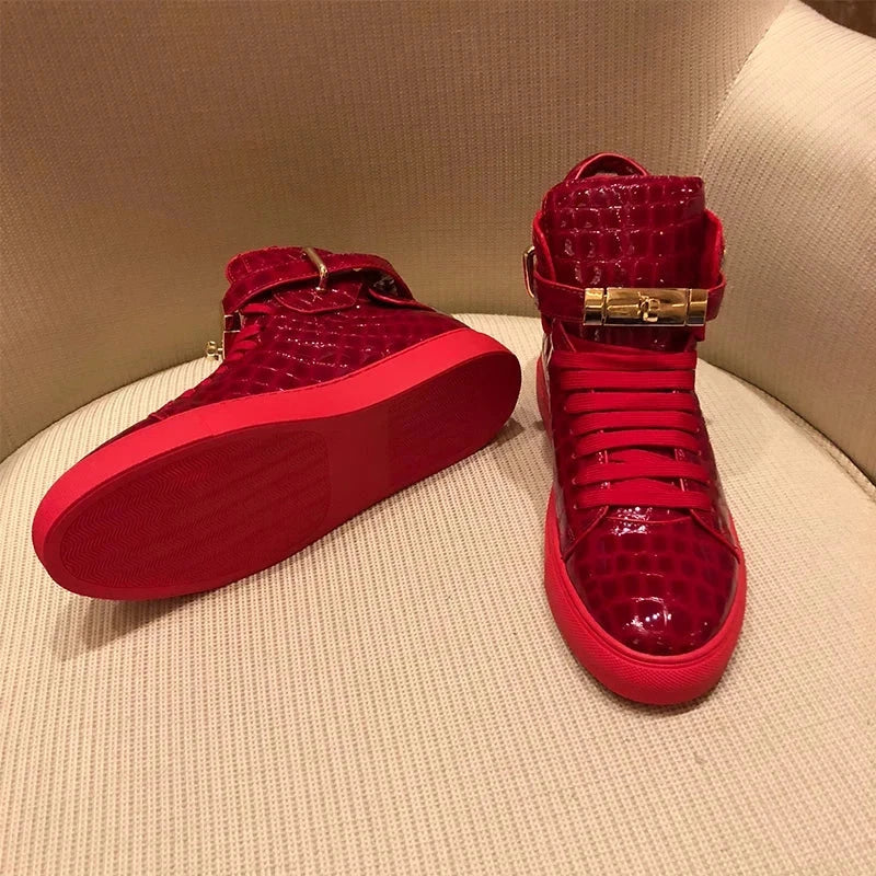 High Top Sneakers for Men Red and Black Leather Edition
