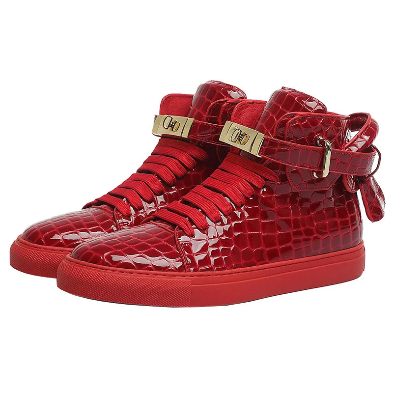 High Top Sneakers for Men Red and Black Leather Edition