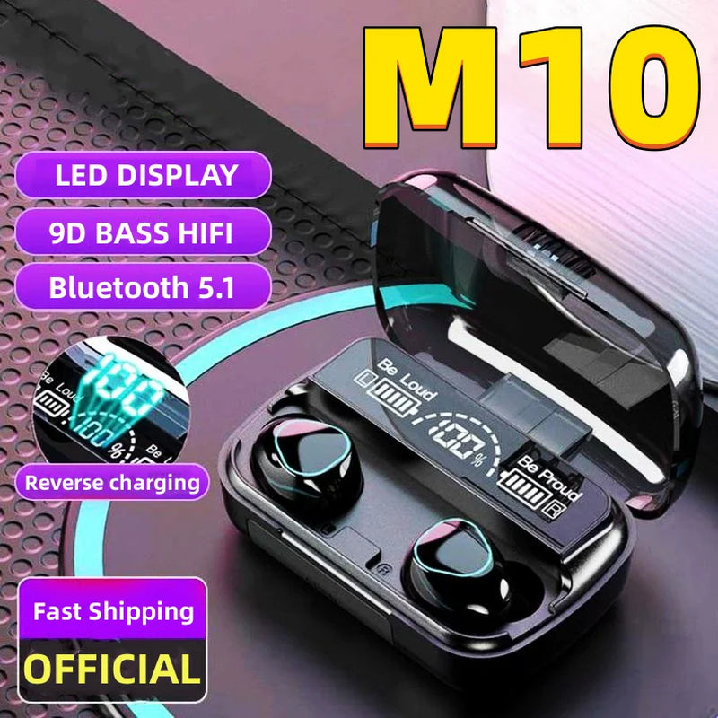 M10 TWS Bluetooth Headphones 3500Mah Charging Box Wireless Earphones with Microphone 9D Stereo Sports Waterproof Earbuds Headset