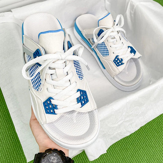 New Summer Men'S Mesh Half Slippers Fashion Outdoor Beach Low Top Breathable Lightweight Open Toe Platform Sandals Slides Men