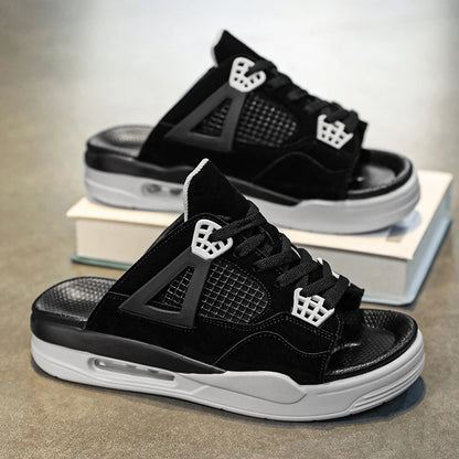 New Summer Men'S Mesh Half Slippers Fashion Outdoor Beach Low Top Breathable Lightweight Open Toe Platform Sandals Slides Men