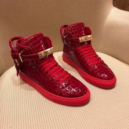 High Top Sneakers for Men Red and Black Leather Edition