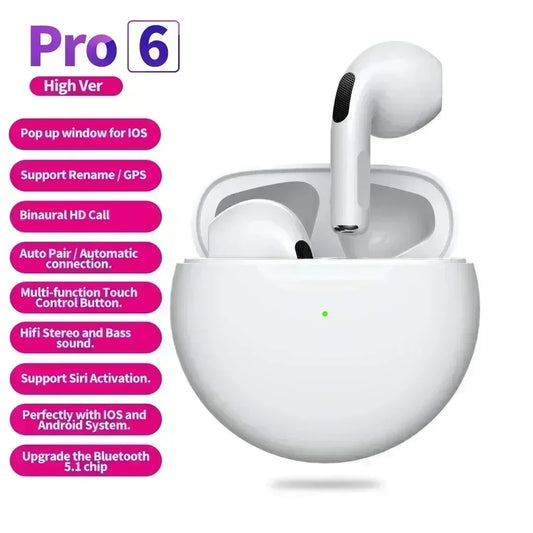 Air Pro 6 TWS Wireless Headphones with Mic Fone Bluetooth Earphones Sport Running Headset for Apple Iphone Xiaomi Pro6 Earbuds