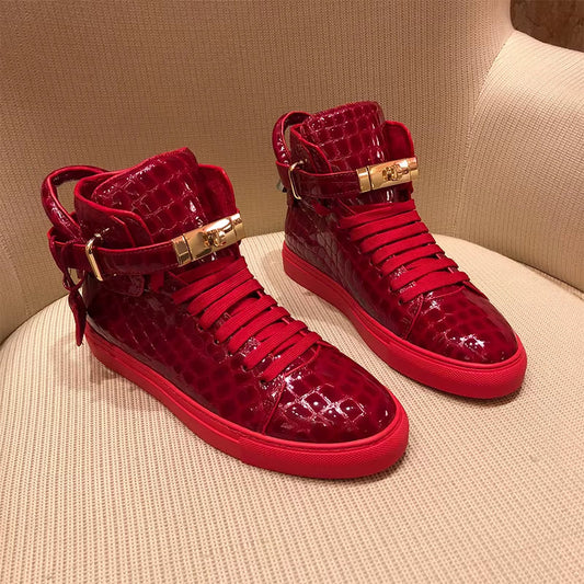 High Top Sneakers for Men Red and Black Leather Edition